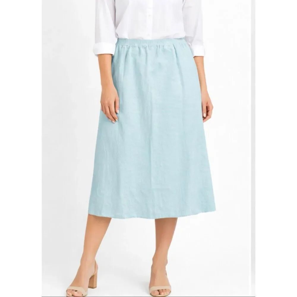 Orvis 100% linen turquoise midi skirt size 14
